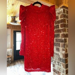 TCEC Sparkling Red Long Sleeve Sequin Dress